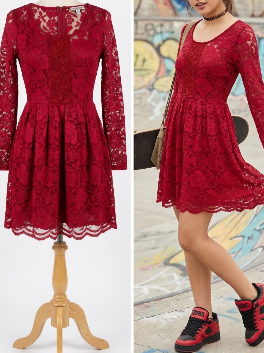 NWOT Y2K Charlotte Russe Red Lace Fit & Flare Skater Dress Juniors Small